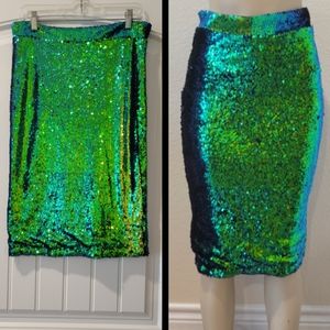 chameleon green sequin bodycon pencil skirt xl